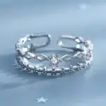 Bague double anneau brillants avec fleurs 2