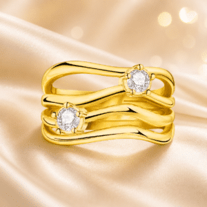 Bague femme multi rangs dorée brillante