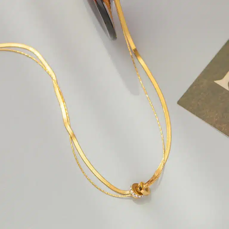 Collier femme chaine double anneaux 3