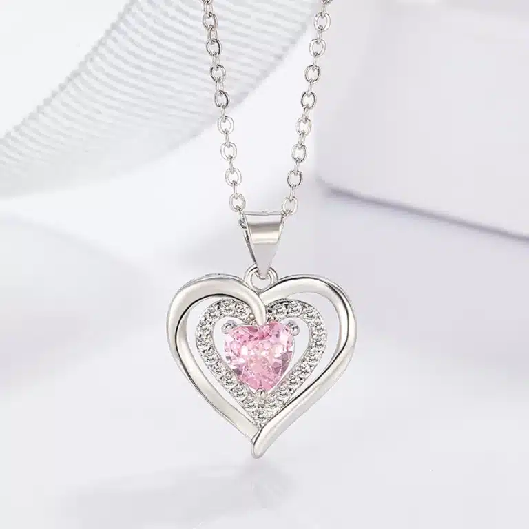Collier femme coeur ajouré brillant strass 2
