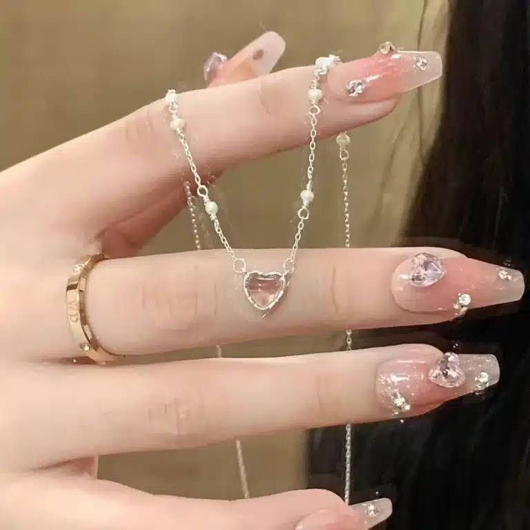 Collier femme argent coeur rose 1