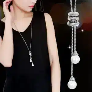 Collier long femme sautoir brillant avec perles 1