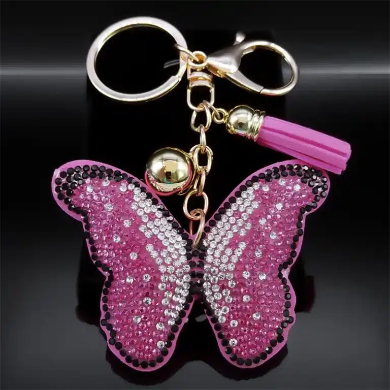Porte-clés femme papillon rose 1