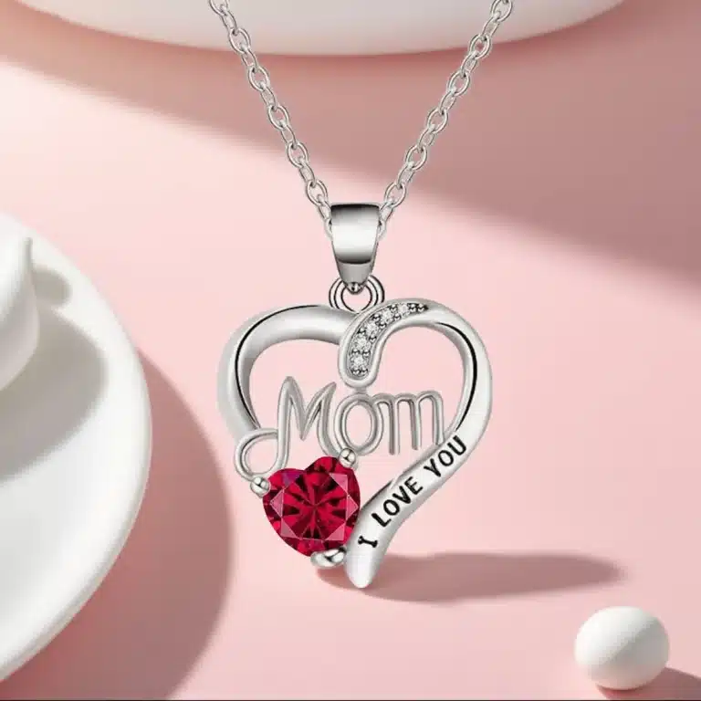 Boîte à bijoux rose éternelle collier coeur fête des mères 2