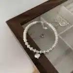 Bracelet femme perles argent breloque coeur 1