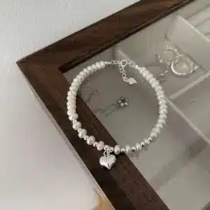Bracelet femme perles argent breloque coeur 1