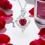 Collier femme cœur fleur argent pierre couleur 3