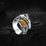 Bague femme plume argent pierre ovale 1