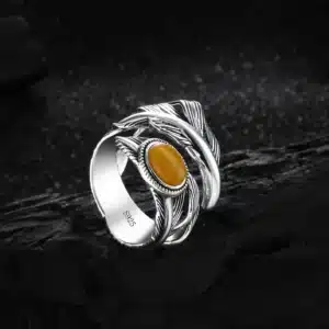 Bague femme plume argent pierre ovale 1