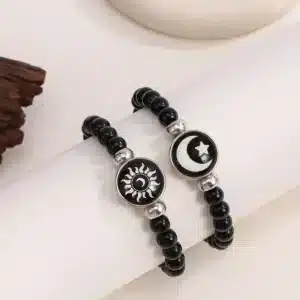 Bracelets couple lune soleil blanc et noir 1