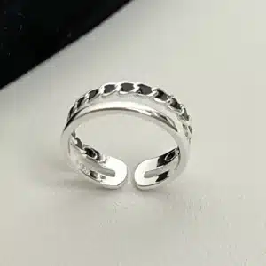 Bague femme chaine entrelacée argent et noir 1