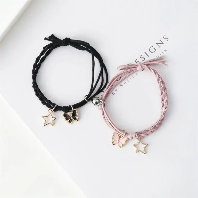 Bracelets couple aimantés papillons rose et noir 1