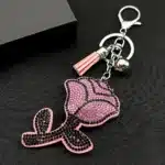 Porte-clés femme rose strass 2