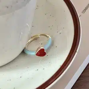 Bague femme turquoise coeur rouge 1
