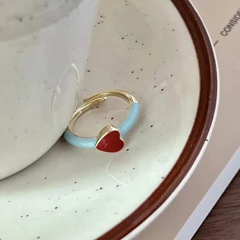Bague femme turquoise coeur rouge 1