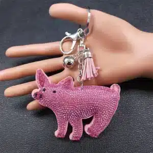 Porte-clés femme cochon brillant kawaii 1