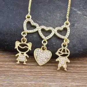 Collier couple fille garçon triple coeurs brillants 1