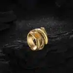 Bague plume pierre ovale dorée 1