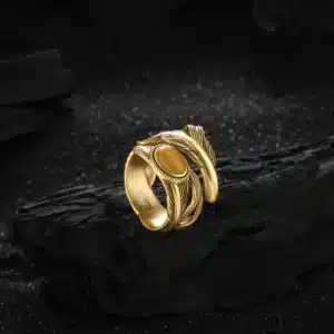Bague plume pierre ovale dorée 1