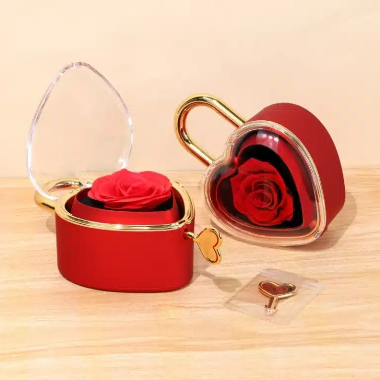 Rose éternelle coeur cadenas avec collier gravé femme 6