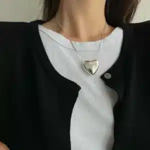 Collier femme gros coeur argent chaine fine 1