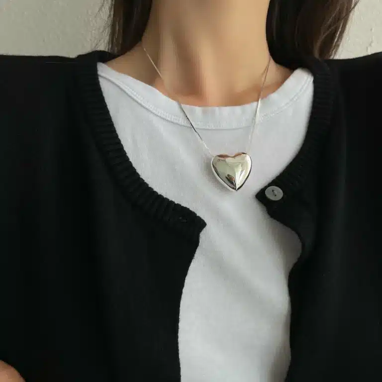 Collier femme gros coeur argent chaine fine 1