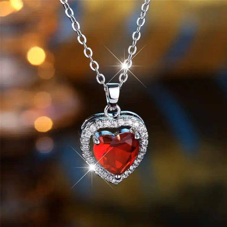 Collier femme cœur argent pierre couleur 3