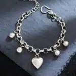 Bracelet femme acier coeur et perles 1