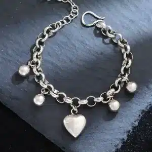 Bracelet femme acier coeur et perles 1