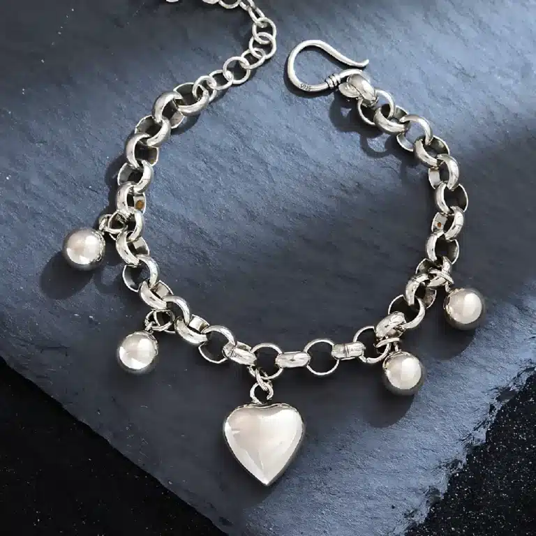 Bracelet femme acier coeur et perles 1