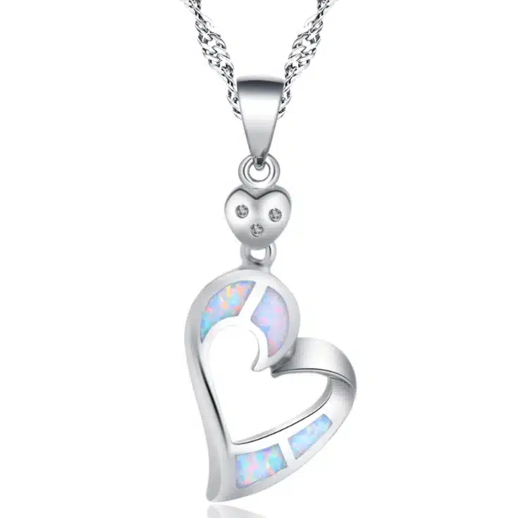 Collier femme coeur opale multicolore 7