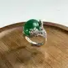 Bague femme vintage argent pierre ronde verte 1