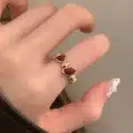 Bague femme double cœur bordeaux dorée 1