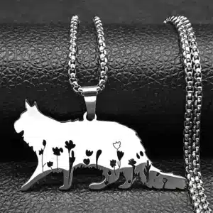 Collier femme chaton avec fleurs 1