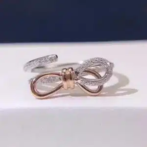 Bague de promesse noeud femme rose gold brillant 1