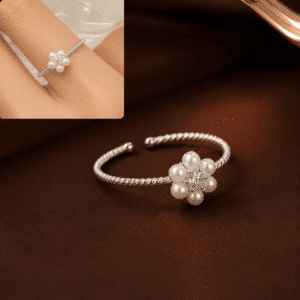 Bague fine minimaliste fleur en perles pour femme