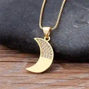Collier femme lune dorée brillante 1