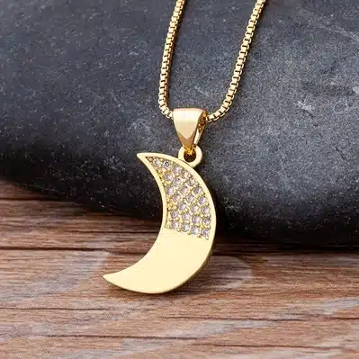 Collier femme lune dorée brillante 1