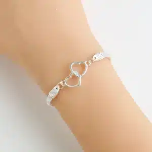 Bracelet femme argent double coeurs ajourés 1