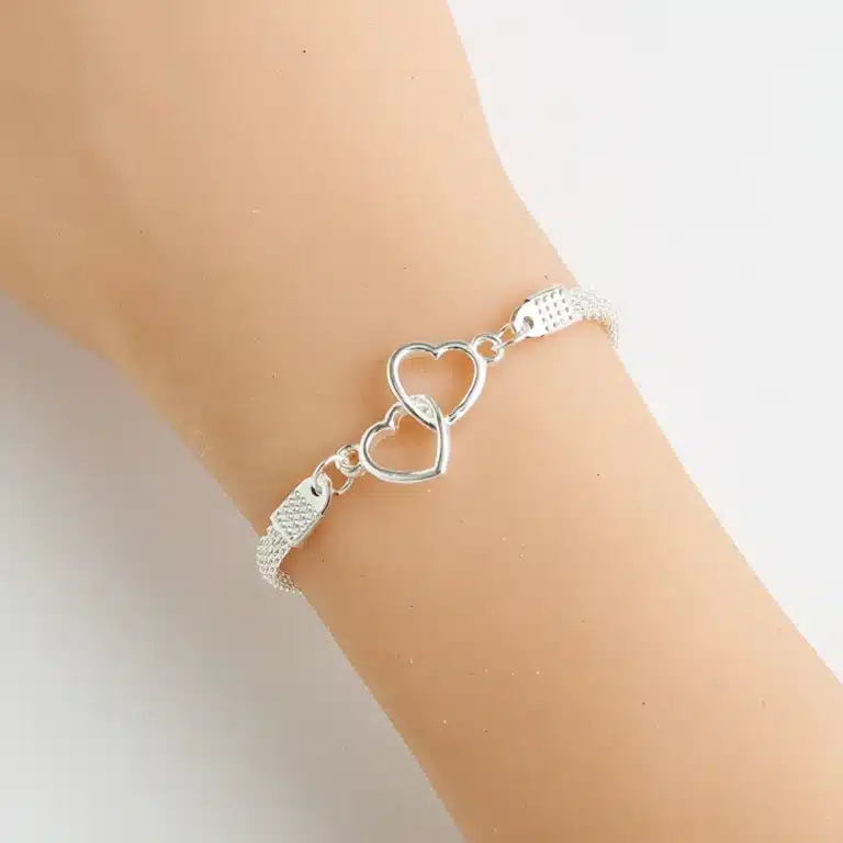 Bracelet femme argent double coeurs ajourés 1