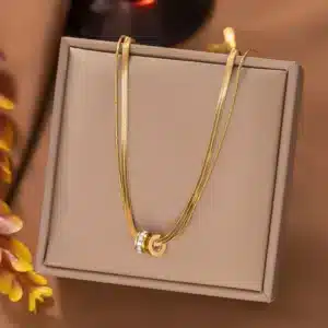 Collier femme chaine double anneaux 1