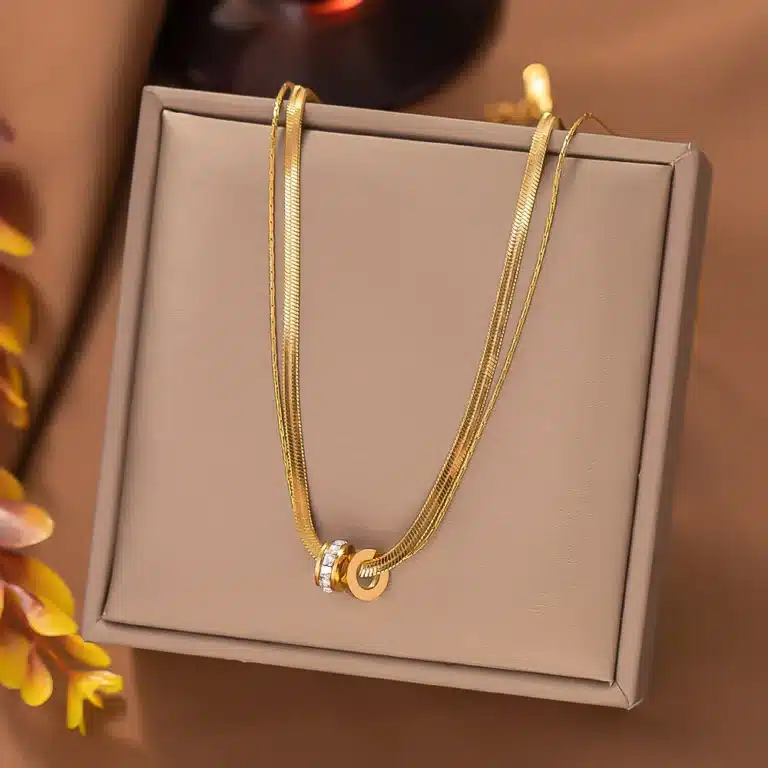 Collier femme chaine double anneaux 1