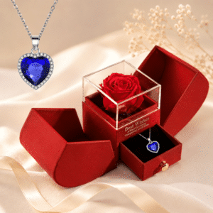 Boîte à bijoux rose éternelle collier coeur bleu femme