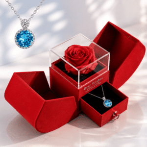 Coffret cadeau femme rose éternelle collier solitaire