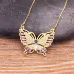 Collier femme papillon rose et doré 2