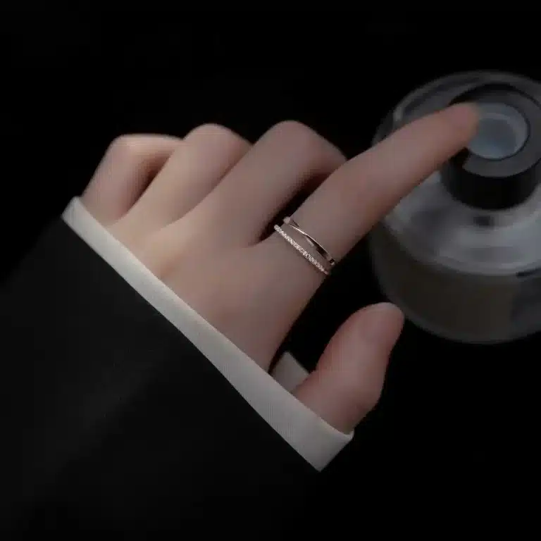 Bague femme double anneau lisse et brillant 2