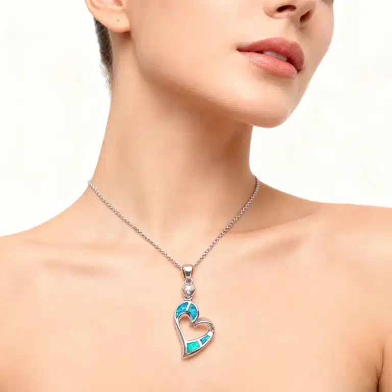 Collier femme coeur opale multicolore 4