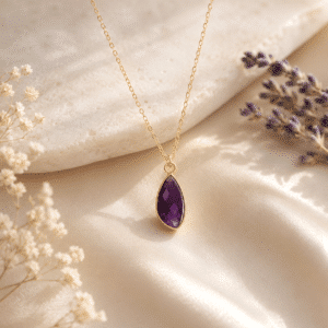 Collier femme améthyste goutte dorée