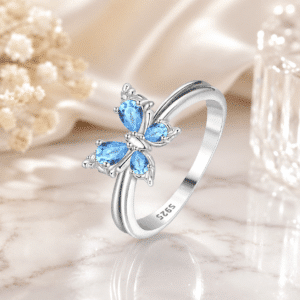 Bague femme papillon bleu brillant
