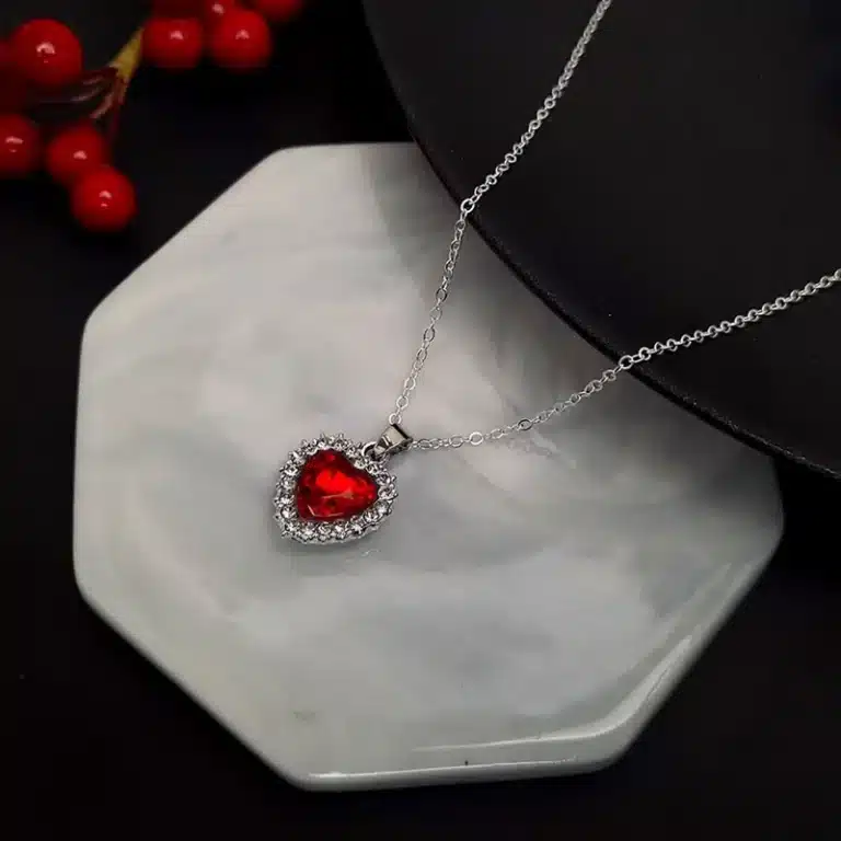 Collier femme coeur pierre colorée brillante 5